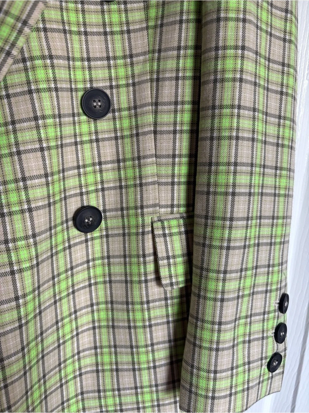 Free People Ashby Green Plaid Blazer Jacket, XS